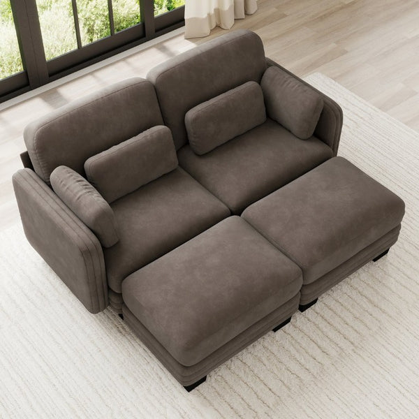 English Elm Channel Tufted Chenille Modular Loveseat with Movable Ottomans for Living Room W5656S00230