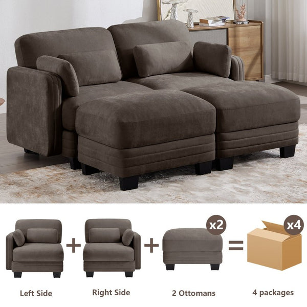 English Elm Channel Tufted Chenille Modular Loveseat with Movable Ottomans for Living Room W5656S00230