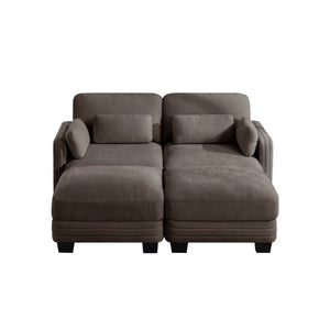 English Elm Channel Tufted Chenille Modular Loveseat with Movable Ottomans for Living Room W5656S00230