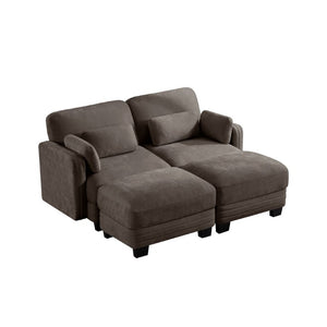 English Elm Channel Tufted Chenille Modular Loveseat with Movable Ottomans for Living Room W5656S00230