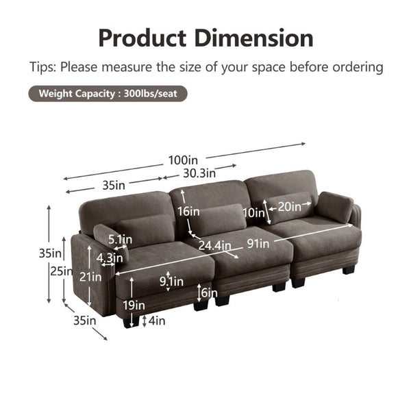 English Elm Channel Tufted Chenille Modular Sectional Sofa with Resilient Foam for Living Rooms W5656S00231
