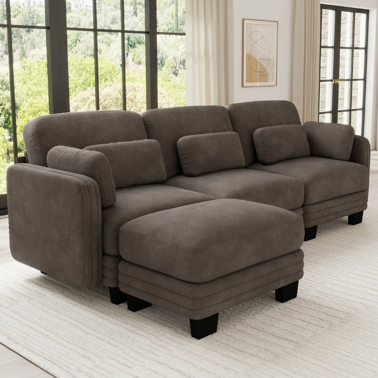 English Elm Channel Tufted Chenille Modular Sectional Sofa with Movable Ottoman for Living Room W5656S00232