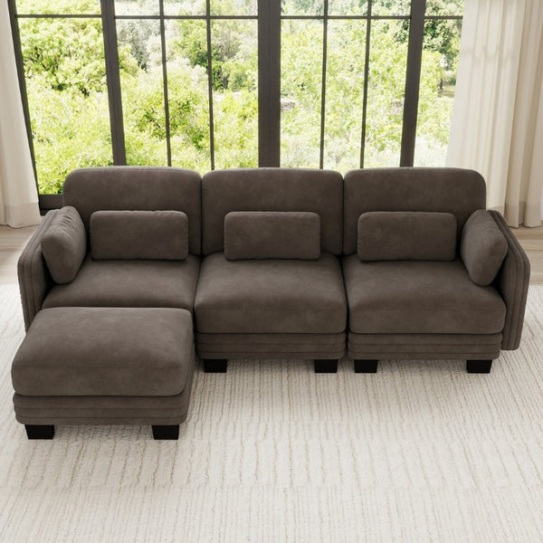 English Elm Channel Tufted Chenille Modular Sectional Sofa with Movable Ottoman for Living Room W5656S00232