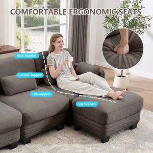 English Elm Channel Tufted Chenille Modular Sectional Sofa with Movable Ottoman for Living Room W5656S00232