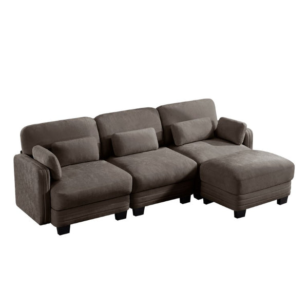 English Elm Channel Tufted Chenille Modular Sectional Sofa with Movable Ottoman for Living Room W5656S00232