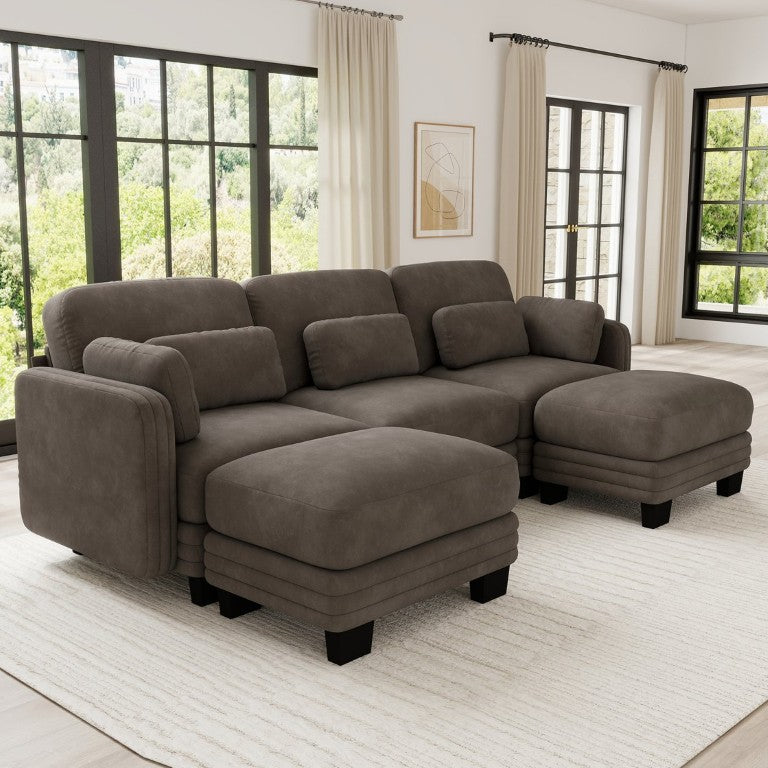 English Elm Channel Tufted Chenille Modular Sectional Sofa with Movable Ottomans for Living Room W5656S00233