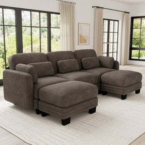 English Elm Channel Tufted Chenille Modular Sectional Sofa with Movable Ottomans for Living Room W5656S00233