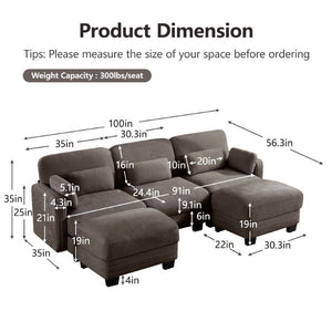 English Elm Channel Tufted Chenille Modular Sectional Sofa with Movable Ottomans for Living Room W5656S00233