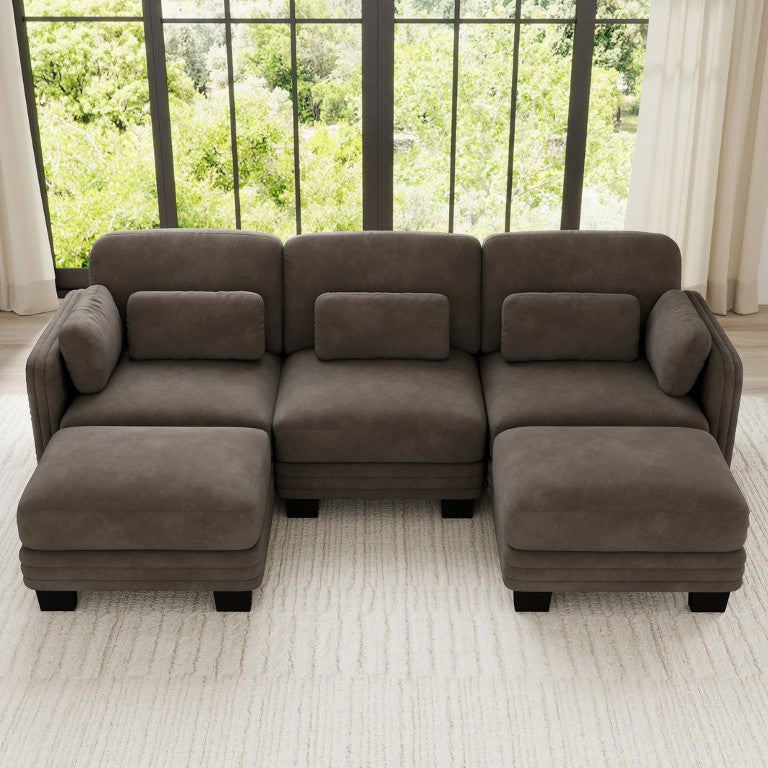 English Elm Channel Tufted Chenille Modular Sectional Sofa with Movable Ottomans for Living Room W5656S00233