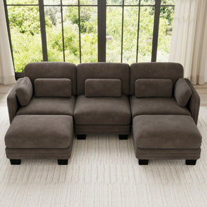 English Elm Channel Tufted Chenille Modular Sectional Sofa with Movable Ottomans for Living Room W5656S00233