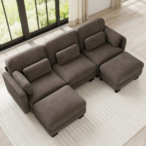 English Elm Channel Tufted Chenille Modular Sectional Sofa with Movable Ottomans for Living Room W5656S00233
