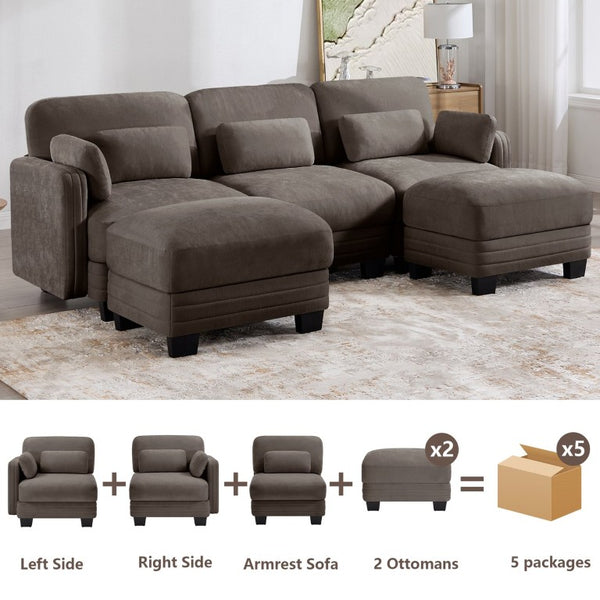 English Elm Channel Tufted Chenille Modular Sectional Sofa with Movable Ottomans for Living Room W5656S00233