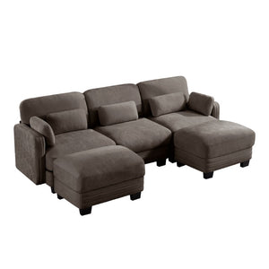 English Elm Channel Tufted Chenille Modular Sectional Sofa with Movable Ottomans for Living Room W5656S00233