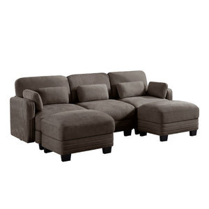 English Elm Channel Tufted Chenille Modular Sectional Sofa with Movable Ottomans for Living Room W5656S00233