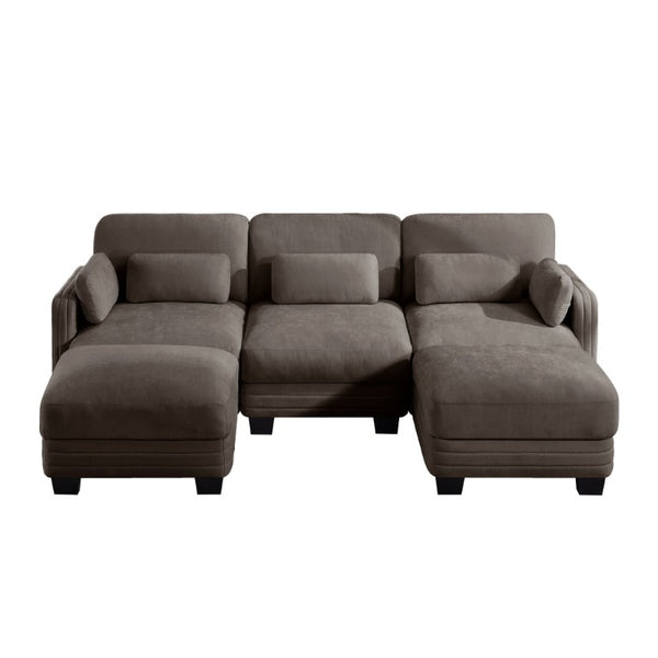 English Elm Channel Tufted Chenille Modular Sectional Sofa with Movable Ottomans for Living Room W5656S00233