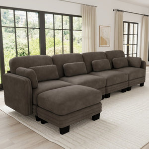 English Elm Channel Tufted Chenille Modular Sectional Sofa with Ottoman for Modern Living Rooms W5656S00235