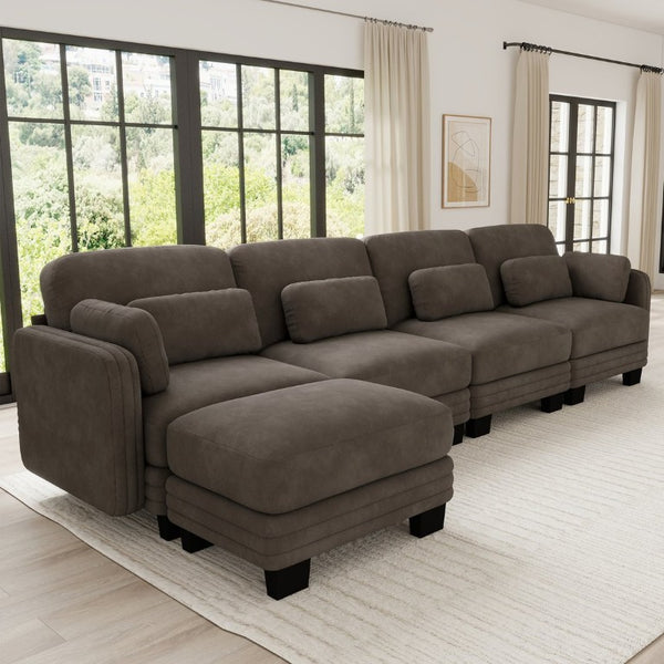 English Elm Channel Tufted Chenille Modular Sectional Sofa with Ottoman for Modern Living Rooms W5656S00235