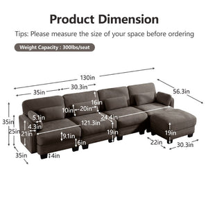 English Elm Channel Tufted Chenille Modular Sectional Sofa with Ottoman for Modern Living Rooms W5656S00235