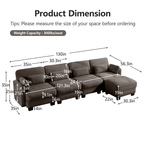 English Elm Channel Tufted Chenille Modular Sectional Sofa with Ottoman for Modern Living Rooms W5656S00235