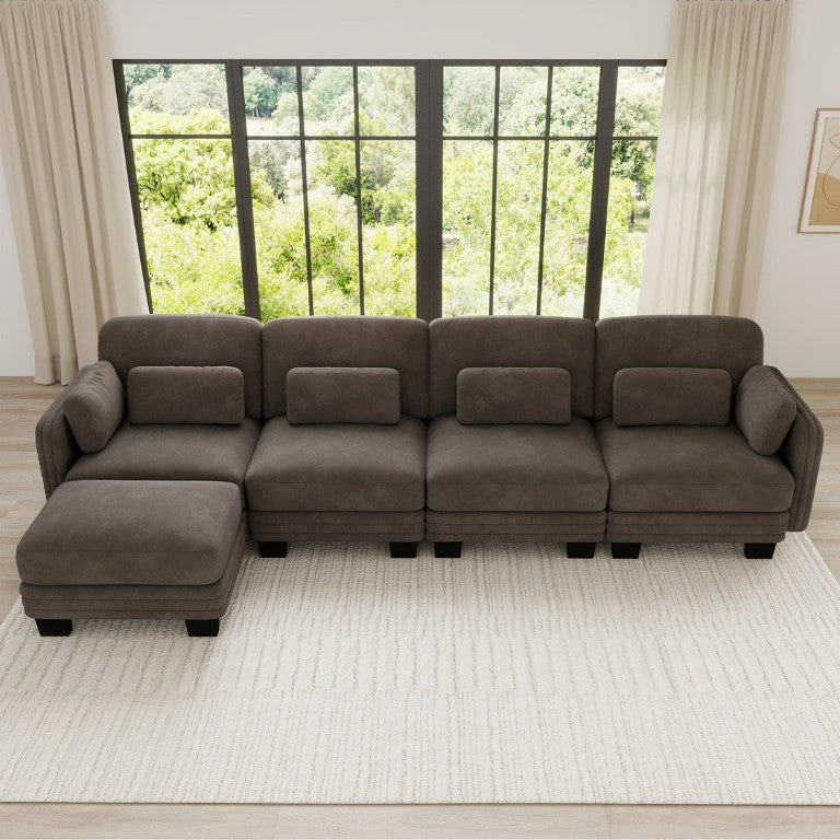 English Elm Channel Tufted Chenille Modular Sectional Sofa with Ottoman for Modern Living Rooms W5656S00235