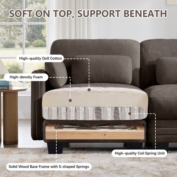 English Elm Channel Tufted Chenille Modular Sectional Sofa with Ottoman for Modern Living Rooms W5656S00235