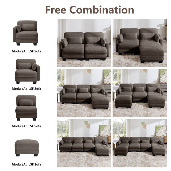 English Elm Channel Tufted Chenille Modular Sectional Sofa with Ottoman for Modern Living Rooms W5656S00235