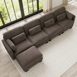 English Elm Channel Tufted Chenille Modular Sectional Sofa with Ottoman for Modern Living Rooms W5656S00235