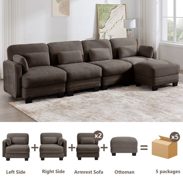 English Elm Channel Tufted Chenille Modular Sectional Sofa with Ottoman for Modern Living Rooms W5656S00235