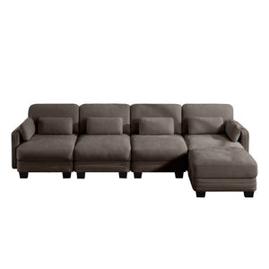 English Elm Channel Tufted Chenille Modular Sectional Sofa with Ottoman for Modern Living Rooms W5656S00235