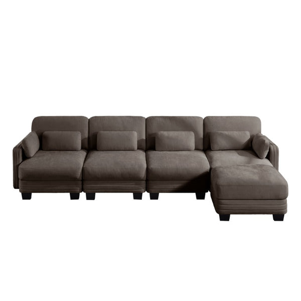 English Elm Channel Tufted Chenille Modular Sectional Sofa with Ottoman for Modern Living Rooms W5656S00235