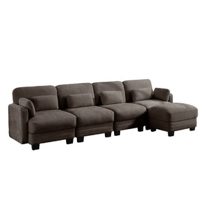English Elm Channel Tufted Chenille Modular Sectional Sofa with Ottoman for Modern Living Rooms W5656S00235