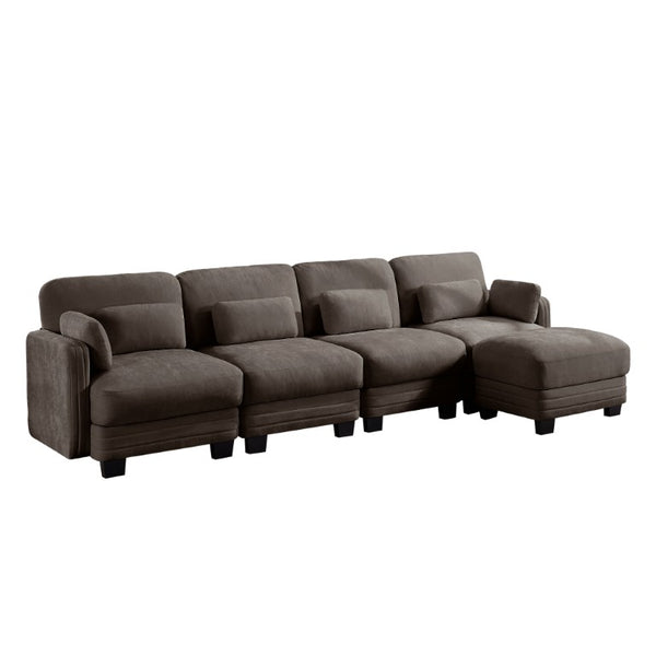 English Elm Channel Tufted Chenille Modular Sectional Sofa with Ottoman for Modern Living Rooms W5656S00235