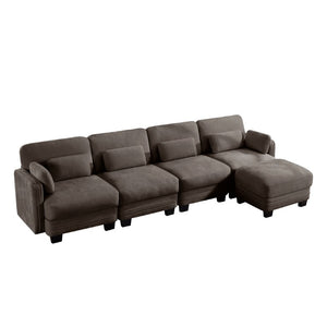 English Elm Channel Tufted Chenille Modular Sectional Sofa with Ottoman for Modern Living Rooms W5656S00235