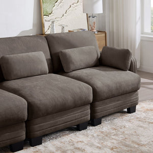 English Elm Channel Tufted U-Shape Modular Sectional Sofa in Chenille with Movable Ottomans Brown 130 x 56.3 x 35 inches W5656S00236