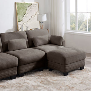 English Elm Channel Tufted U-Shape Modular Sectional Sofa in Chenille with Movable Ottomans Brown 130 x 56.3 x 35 inches W5656S00236