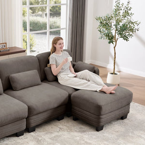 English Elm Channel Tufted U-Shape Modular Sectional Sofa in Chenille with Movable Ottomans Brown 130 x 56.3 x 35 inches W5656S00236