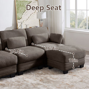 English Elm Channel Tufted U-Shape Modular Sectional Sofa in Chenille with Movable Ottomans Brown 130 x 56.3 x 35 inches W5656S00236