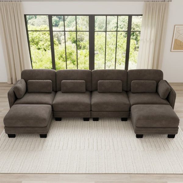 English Elm Channel Tufted U-Shape Modular Sectional Sofa in Chenille with Movable Ottomans Brown 130 x 56.3 x 35 inches W5656S00236