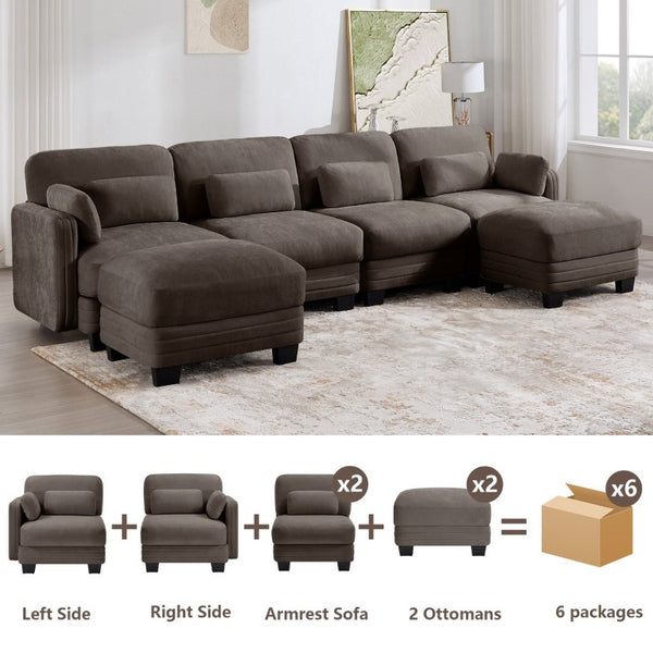 English Elm Channel Tufted U-Shape Modular Sectional Sofa in Chenille with Movable Ottomans Brown 130 x 56.3 x 35 inches W5656S00236