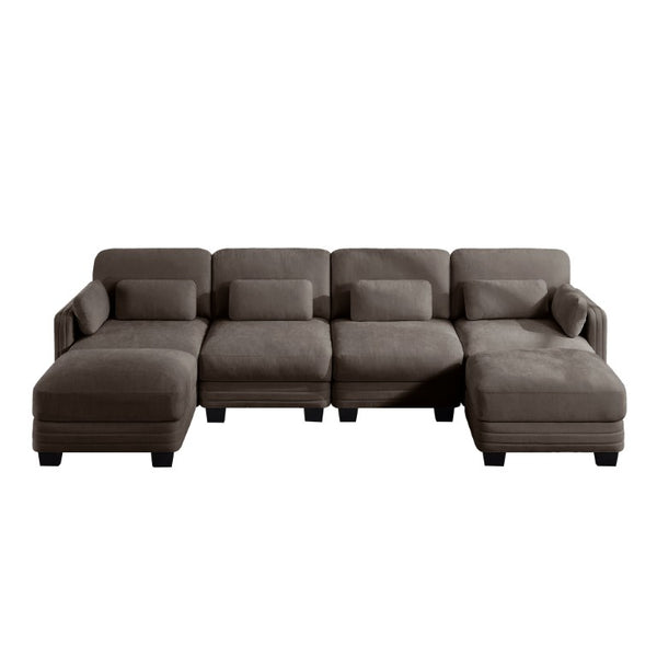 English Elm Channel Tufted U-Shape Modular Sectional Sofa in Chenille with Movable Ottomans Brown 130 x 56.3 x 35 inches W5656S00236