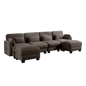 English Elm Channel Tufted U-Shape Modular Sectional Sofa in Chenille with Movable Ottomans Brown 130 x 56.3 x 35 inches W5656S00236
