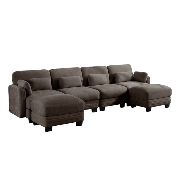 English Elm Channel Tufted U-Shape Modular Sectional Sofa in Chenille with Movable Ottomans Brown 130 x 56.3 x 35 inches W5656S00236