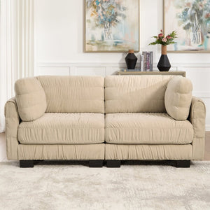 English Elm Channel Tufted U-Shape Modular Sectional Sofa in Chenille with Movable Ottomans Camel 78.7 x 34.6 x 34.6 inches W5656S00237