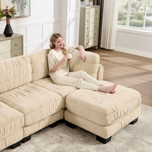 English Elm Channel Tufted U-Shape Modular Sectional Sofa in Chenille with Movable Ottomans Camel 78.7 x 34.6 x 34.6 inches W5656S00237