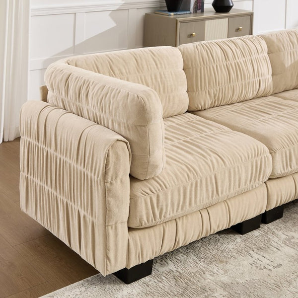 English Elm Channel Tufted U-Shape Modular Sectional Sofa in Chenille with Movable Ottomans Camel 78.7 x 34.6 x 34.6 inches W5656S00237