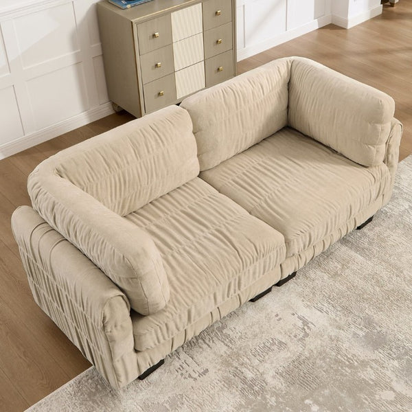 English Elm Channel Tufted U-Shape Modular Sectional Sofa in Chenille with Movable Ottomans Camel 78.7 x 34.6 x 34.6 inches W5656S00237