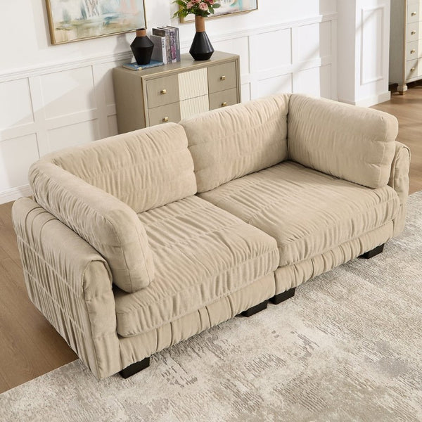 English Elm Channel Tufted U-Shape Modular Sectional Sofa in Chenille with Movable Ottomans Camel 78.7 x 34.6 x 34.6 inches W5656S00237