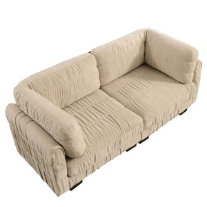 English Elm Channel Tufted U-Shape Modular Sectional Sofa in Chenille with Movable Ottomans Camel 78.7 x 34.6 x 34.6 inches W5656S00237