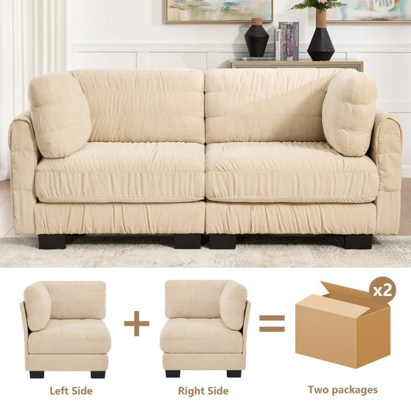 English Elm Channel Tufted U-Shape Modular Sectional Sofa in Chenille with Movable Ottomans Camel 78.7 x 34.6 x 34.6 inches W5656S00237