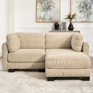 English Elm 2 Seat Chenille Modular Sectional with Ottoman Ruched Texture L Shape Living Room Sofa W5656S00241